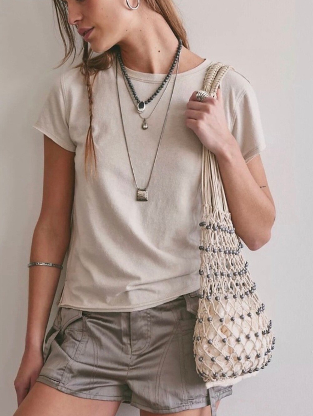 Free People Cream Macramé Shoulder Bag